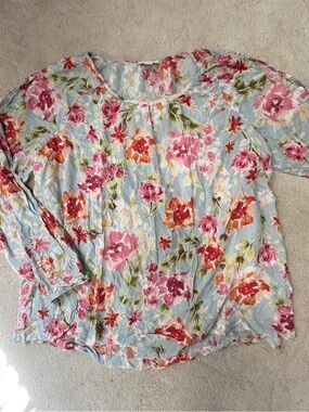 J. Jill Rayon Floral Blouse Cottagecore Shabby Chic Romantic Countrycore Large